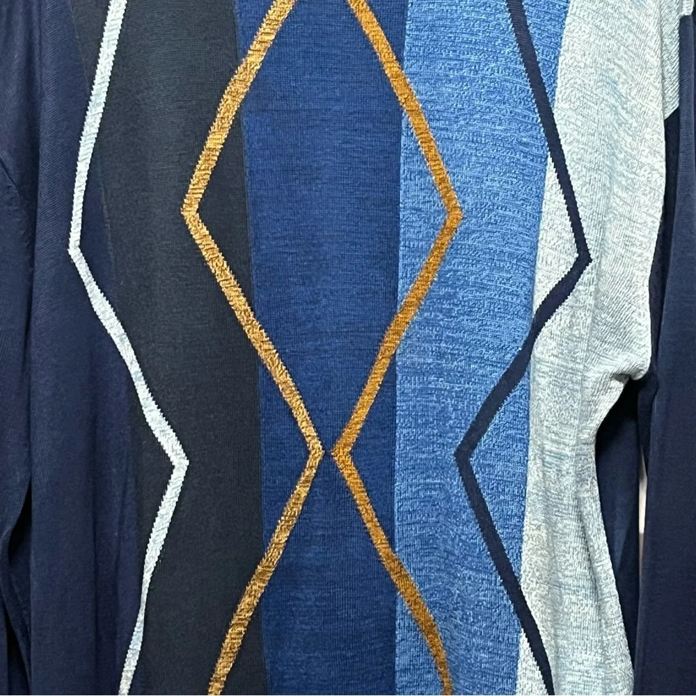 STACY ADAMS Knit Sweater Mens XL Abstract Retro Hip Hop Long Sleeve Blue Multi